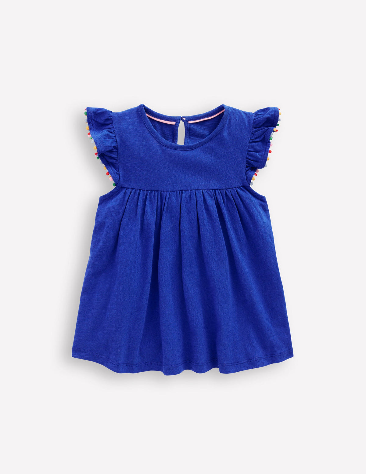 Frill Sleeve Pom Top-Bright Blue - Image 1