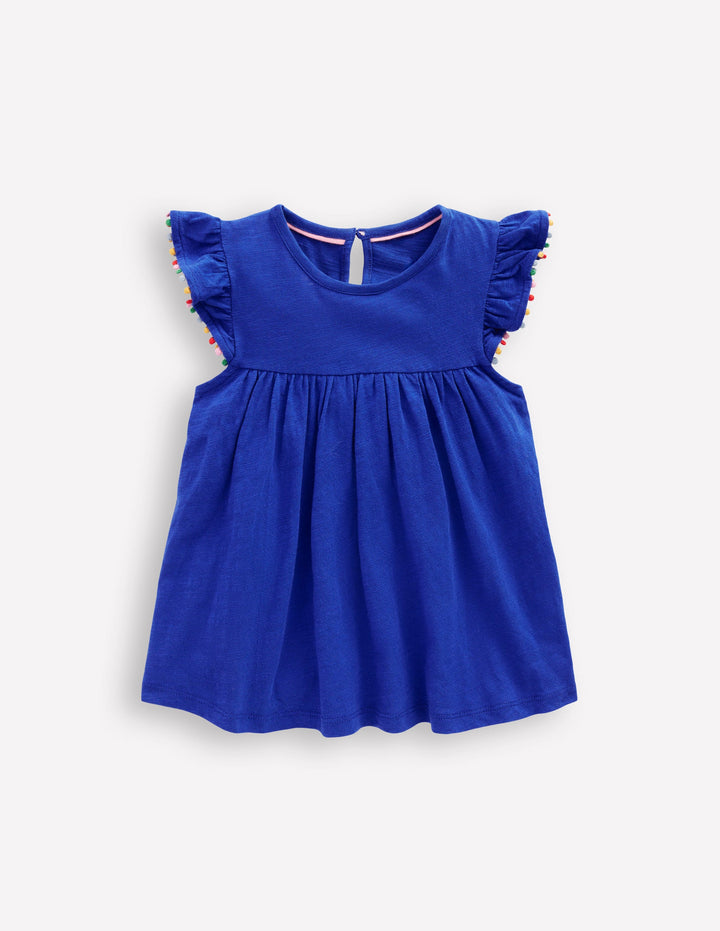 Frill Sleeve Pom Top-Bright Blue