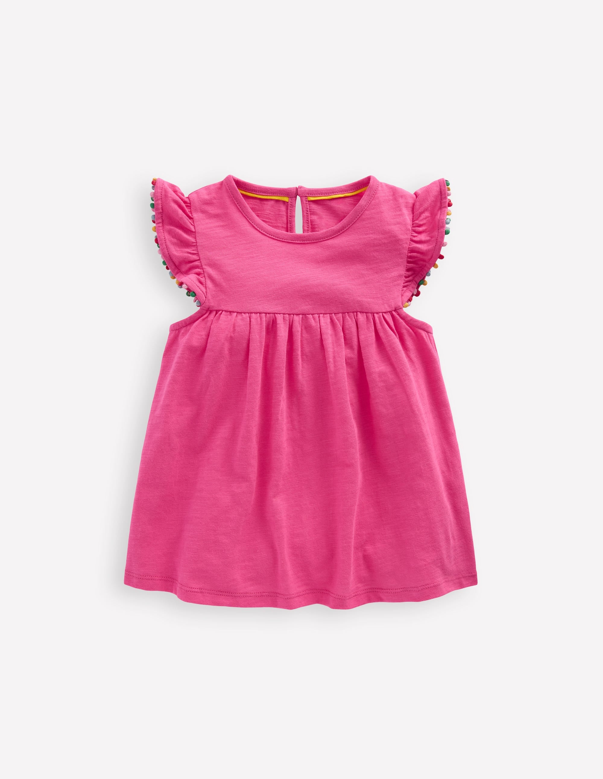 Frill Sleeve Pom Top-Flamingo Pink - Image 1
