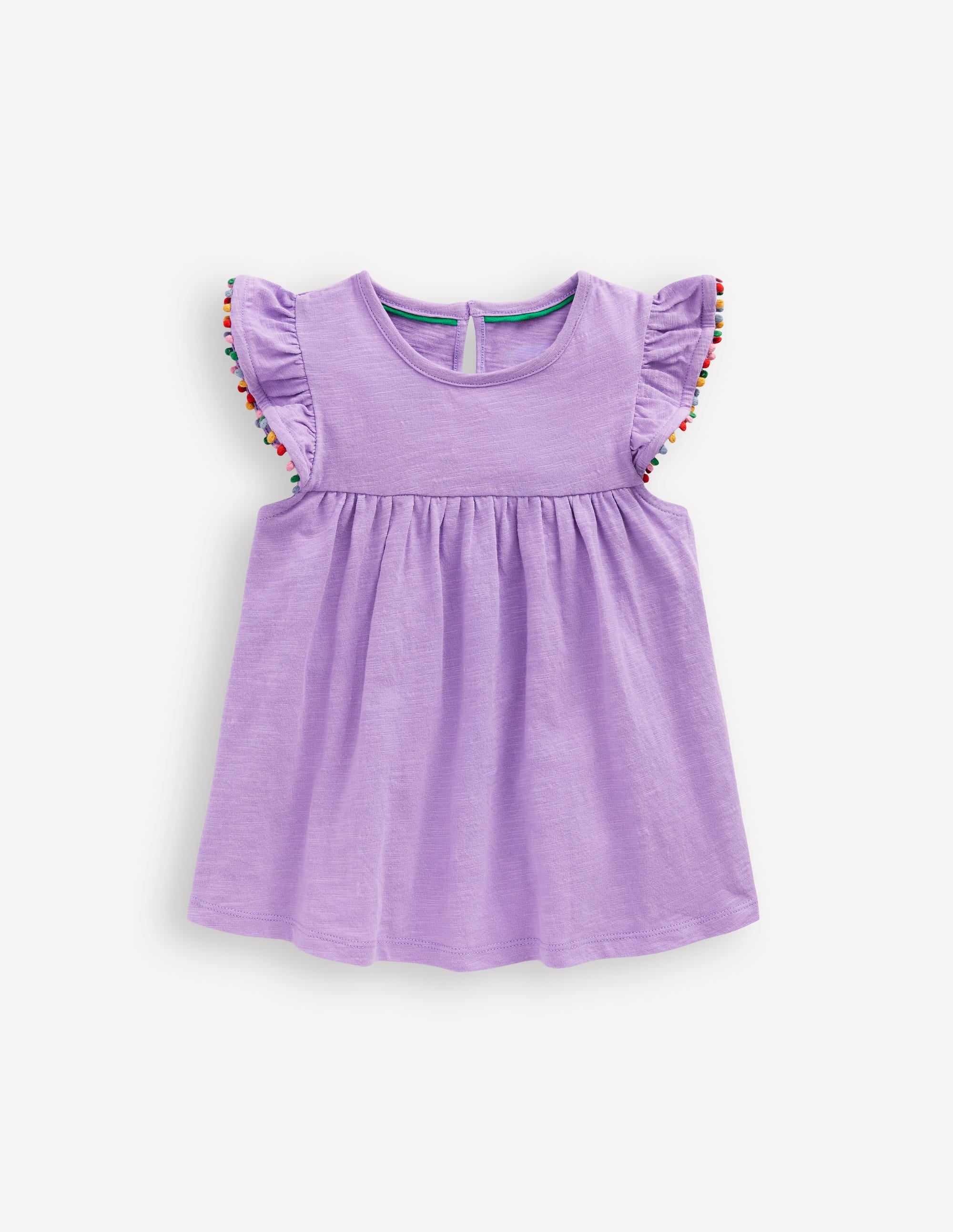 Frill Sleeve Pom Top-Parma Violet Purple - Image 1