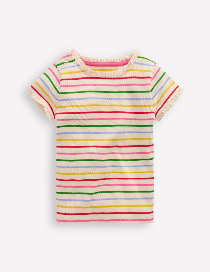 Short Sleeve Ribbed T-shirt-Multi Stripe