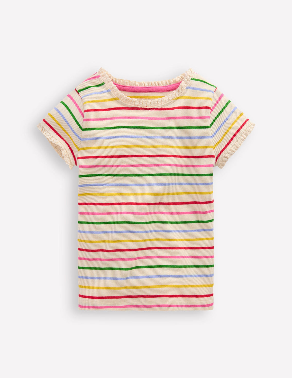 Short Sleeve Ribbed T-shirt-Multi Stripe - Image 1