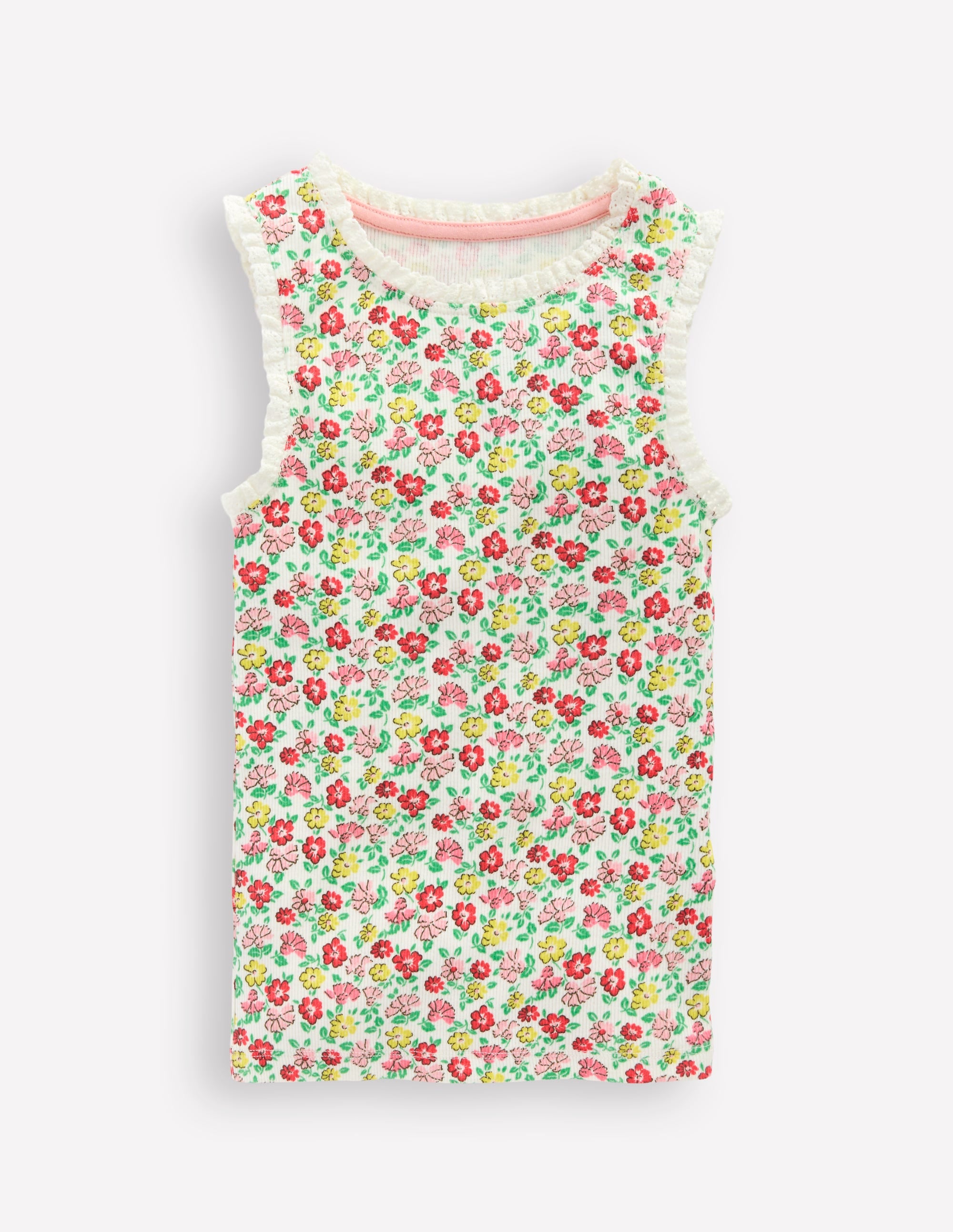 Ribbed Lace Trim Vest-Multi Summer Flowerbed - Image 4