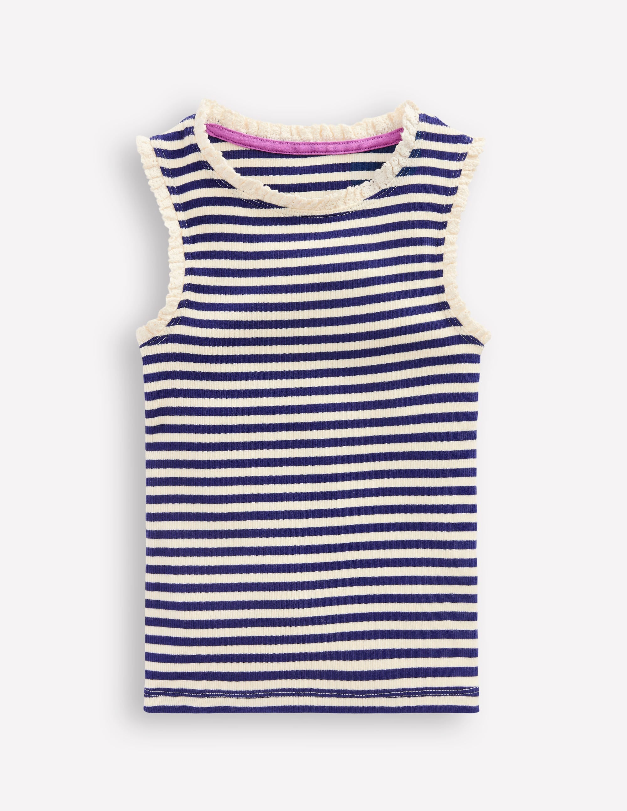 Ribbed Lace Trim Vest-Starboard Blue Stripe - Image 1