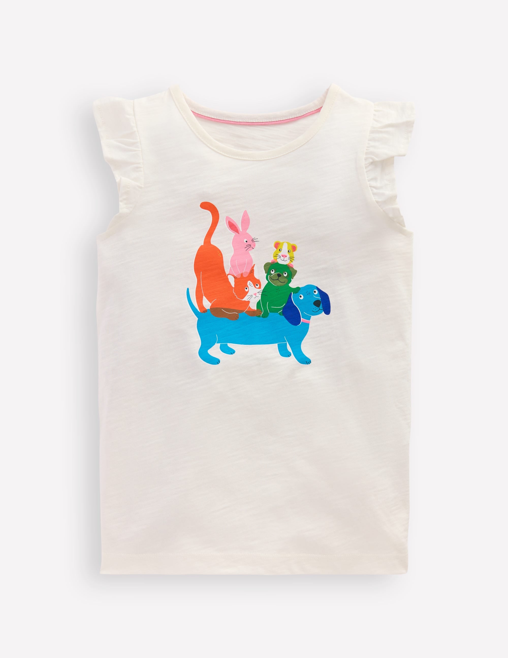 Short Sleeve Frill Logo Top-Soft Ivory Pets - Image 1