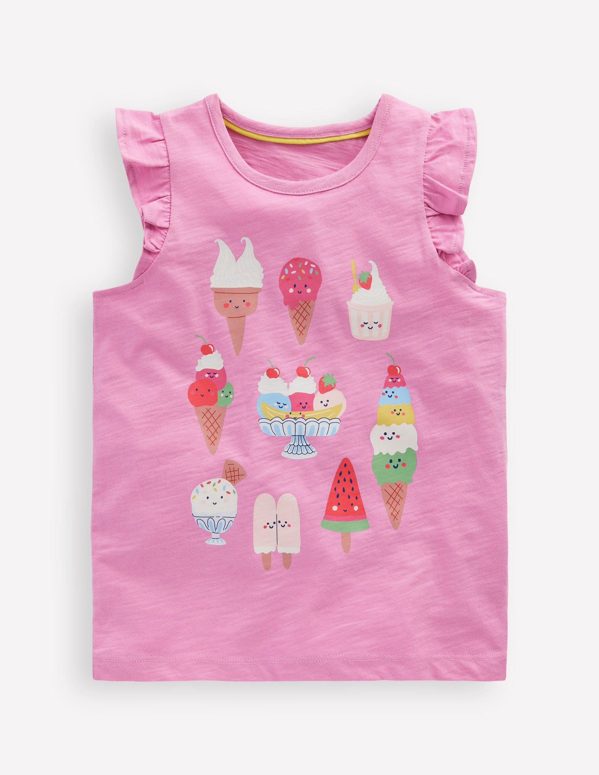 Short Sleeve Frill Logo Top-Chalk Pink Ice Creams-1