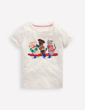 Short Sleeve Appliqué T-shirt-Ivory Rafting Pets