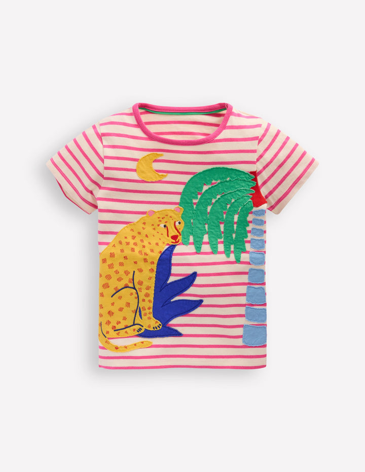 Short Sleeve Appliqué T-shirt-Rose Petal Pink Cheetah