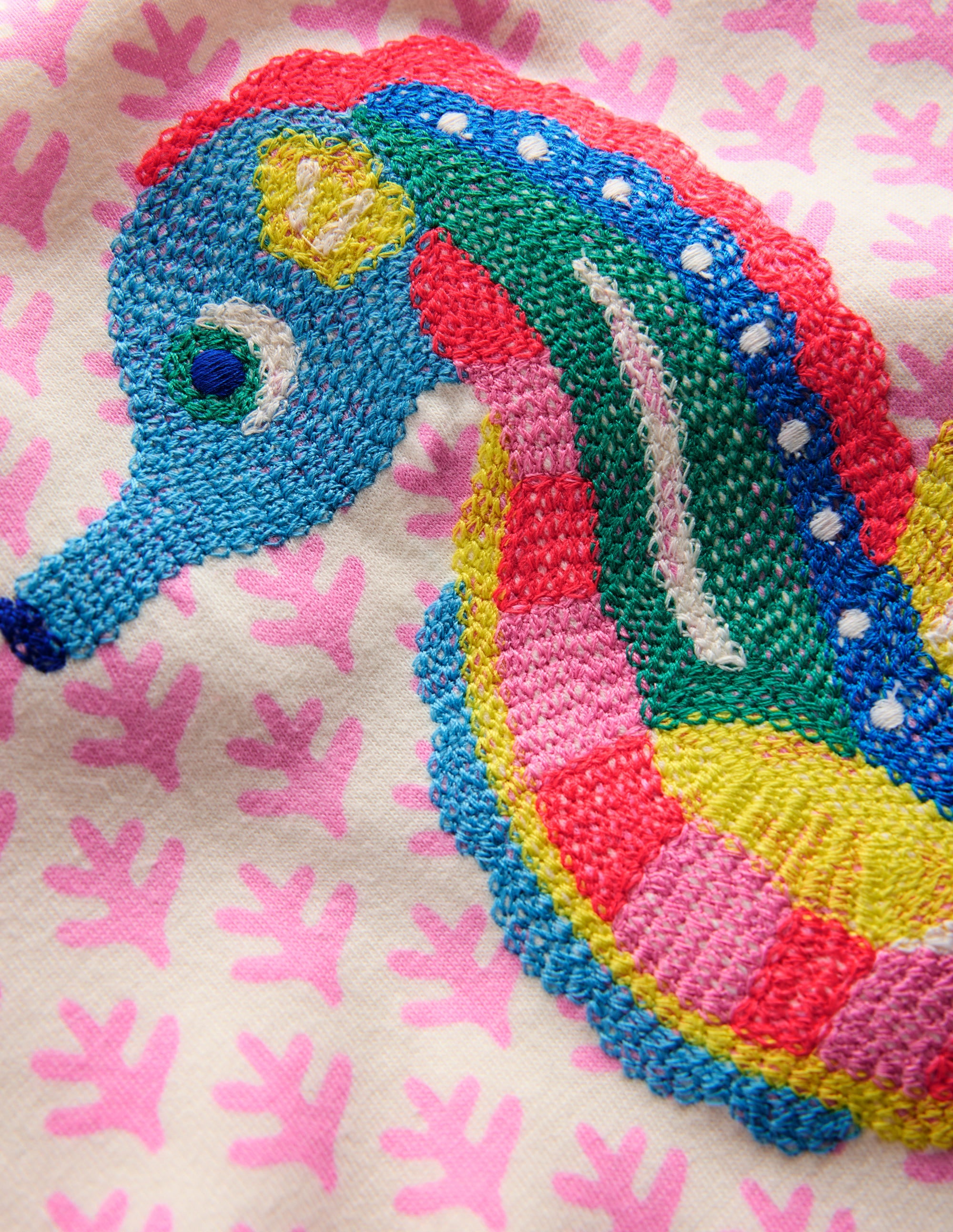 Puff Sleeve Superstitch Top-Pink Woodblock Seahorse - Image 3
