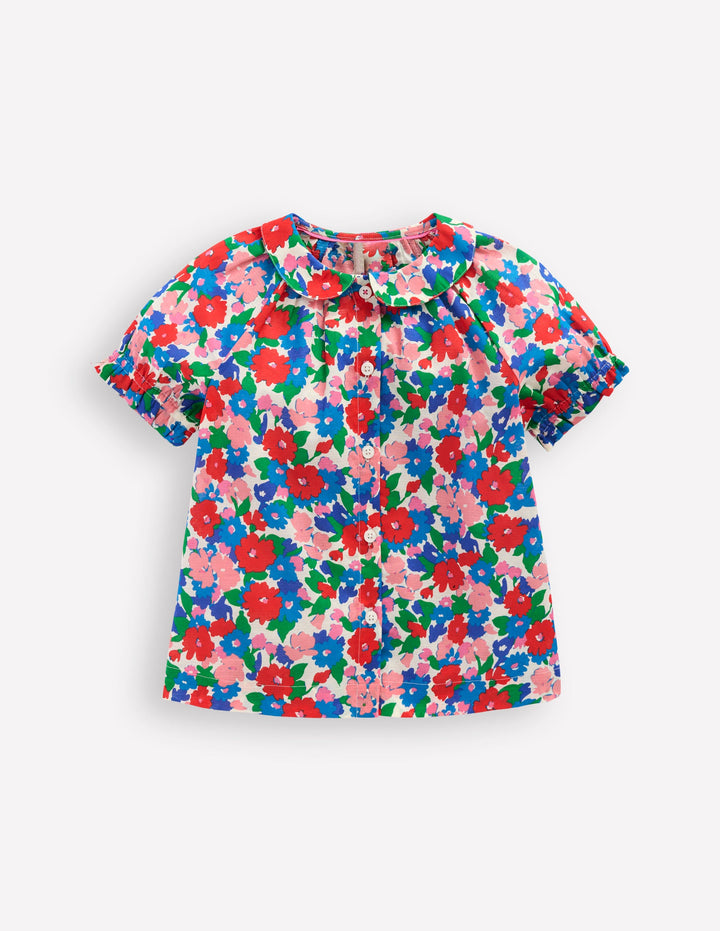 Woven Collared Top-Multi Flower Bunch