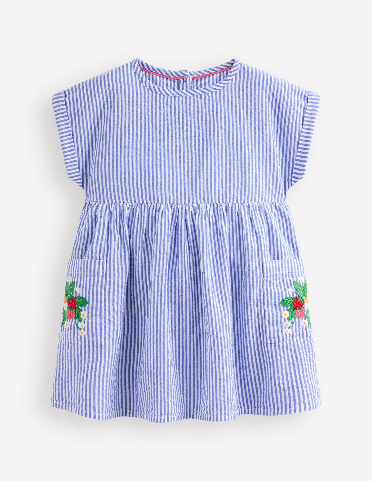 Short-sleeved woven tunic-Ticking Blue Embroidery - Image 1