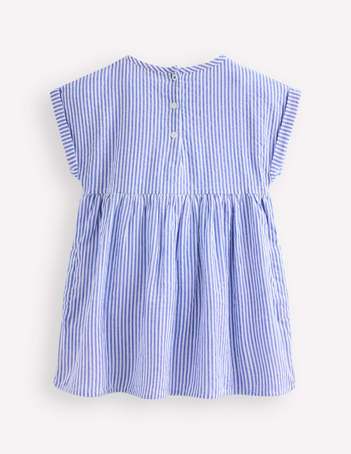 Short-sleeved woven tunic-Ticking Blue Embroidery - Image 2
