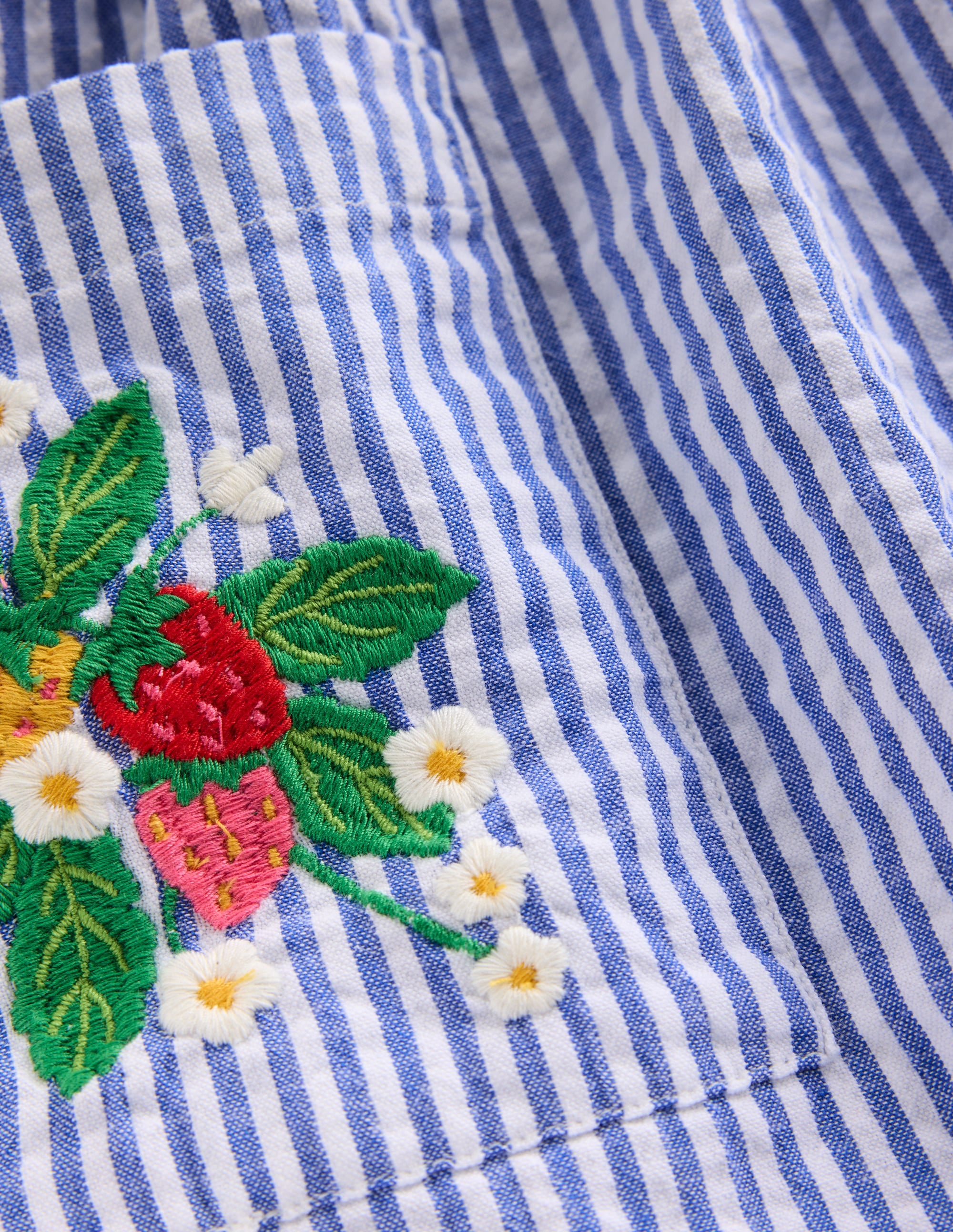 Short-sleeved woven tunic-Ticking Blue Embroidery - Image 3