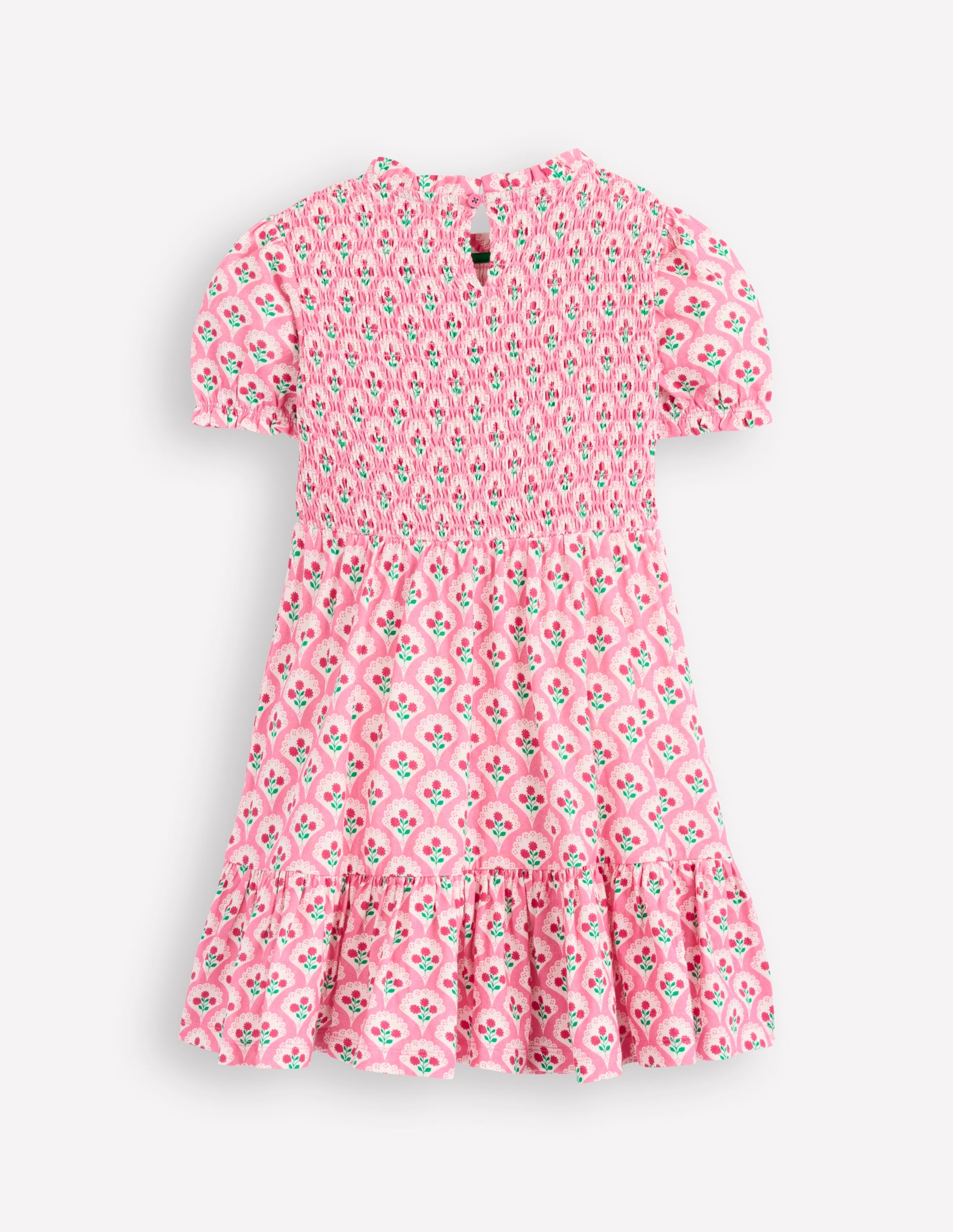 Aurora Shirred Twirly Dress-Pink Rose Woodblock Floral - Image 2