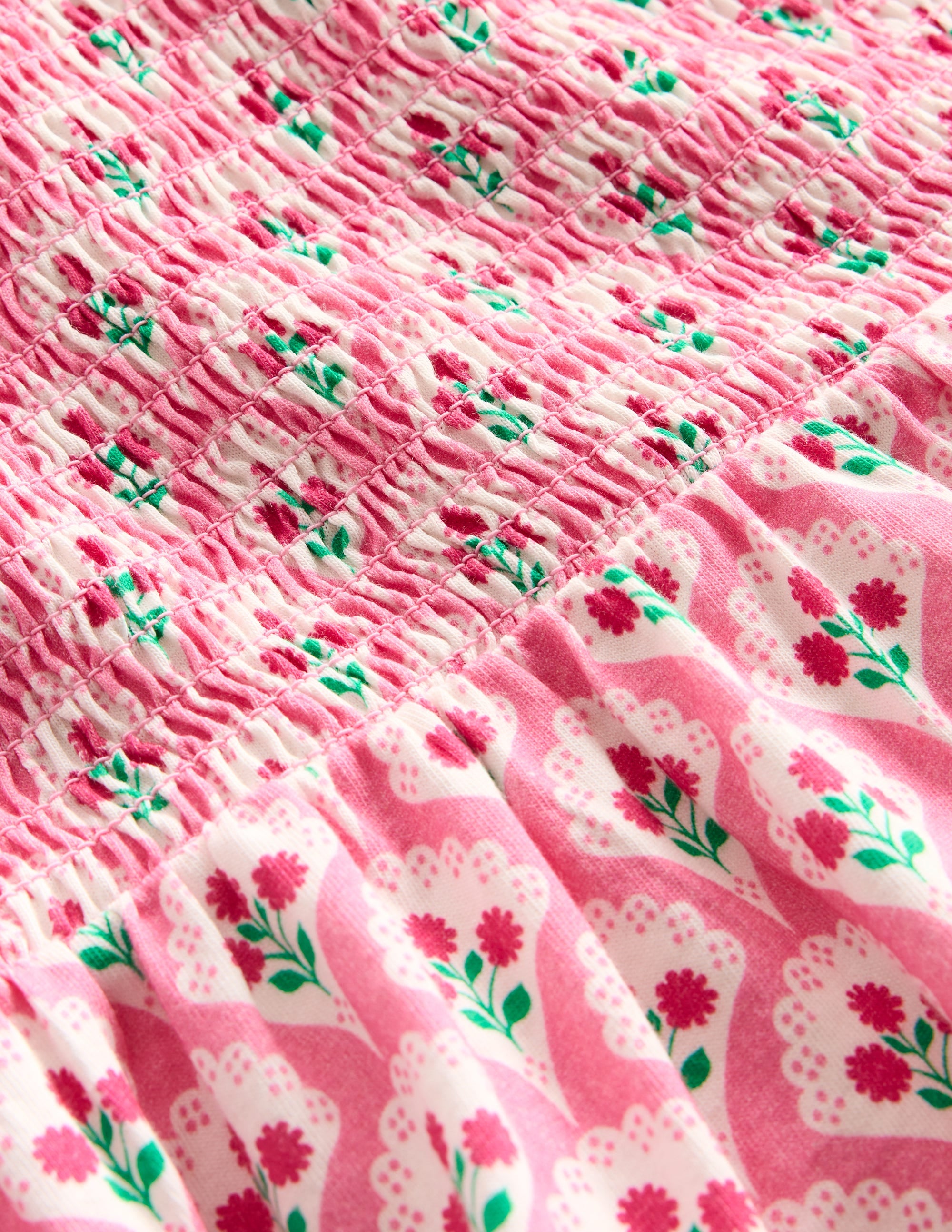 Aurora Shirred Twirly Dress-Pink Rose Woodblock Floral - Image 3