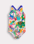 Cross-back Printed Swimsuit-Soft Ivory Multi Jungle