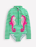 Long-sleeved Swimsuit-Green Seahorse