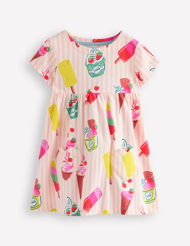 Short Sleeve Printed Tunic-Vintage Pink Ice Cream Stripe