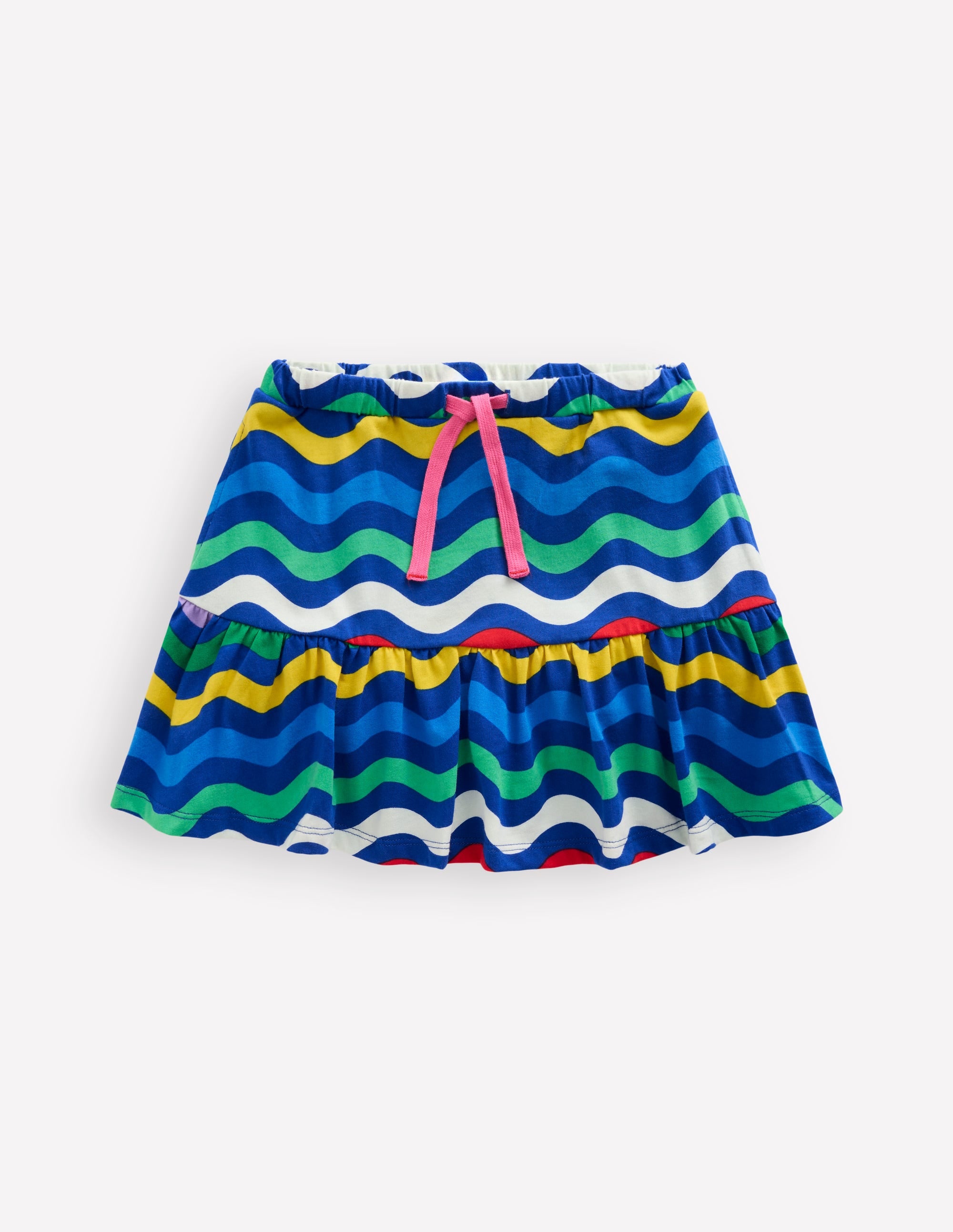 Tiered Jersey Skort-Bright Blue Wave Stripe - Image 1