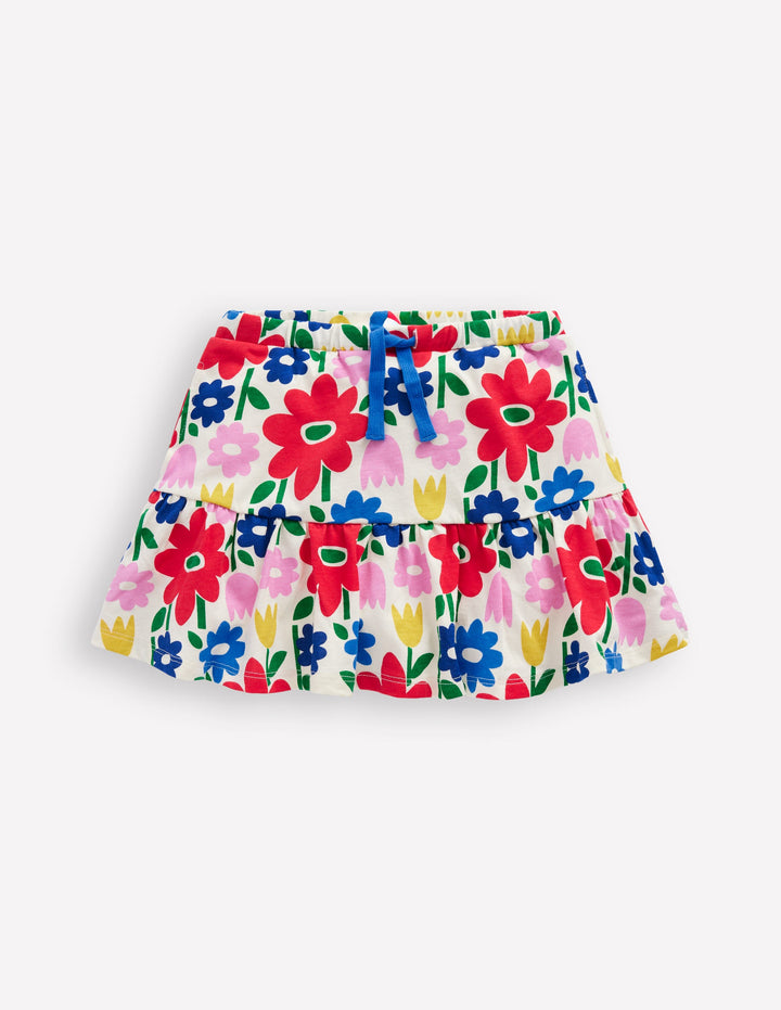 Tiered Jersey Skort-Multi Pop Flower