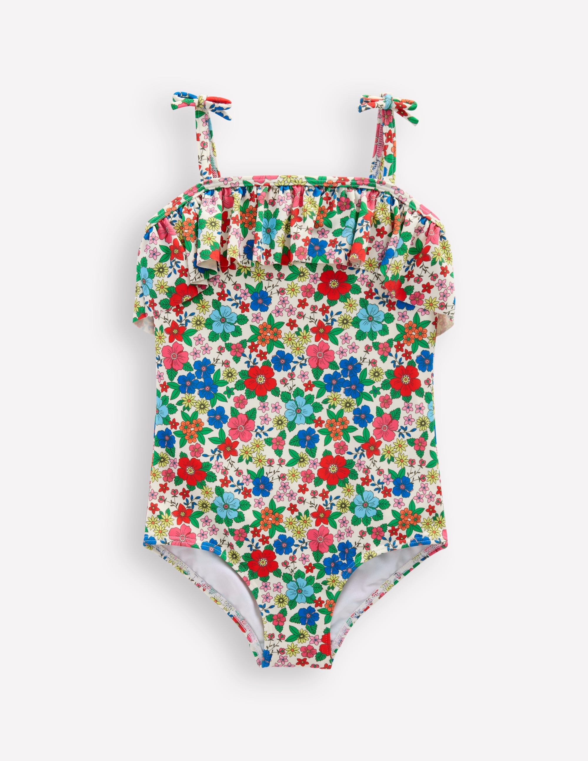 Frill Tie Detail Swimsuit-Multi Holiday Flowerbed - Image 1