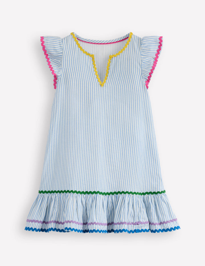 Emmy Woven Beach Dress-Blue Ticking Stripe