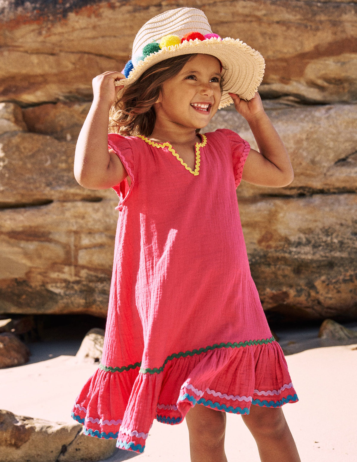 Emmy Woven Beach Dress-Raspberry Pink - Image 4