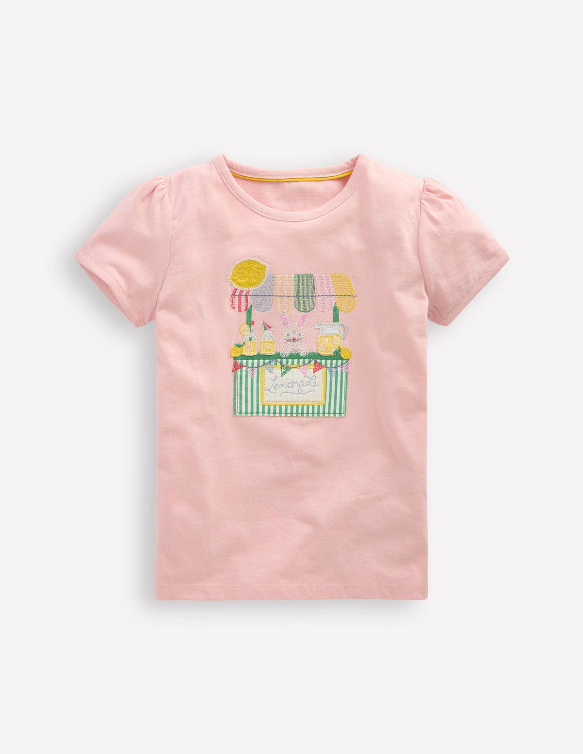Puff Sleeve Applique Top-Chalk Pink Lemonade Bunny - Image 1