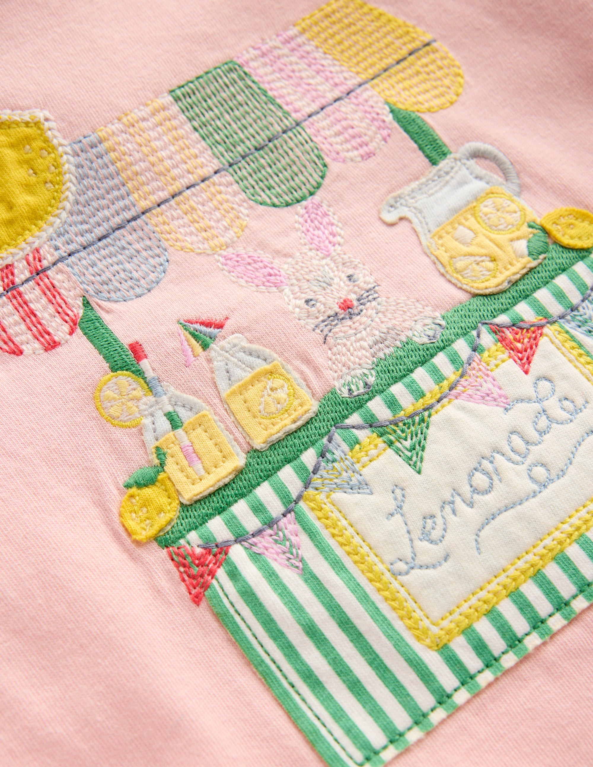 Puff Sleeve Applique Top-Chalk Pink Lemonade Bunny - Image 2