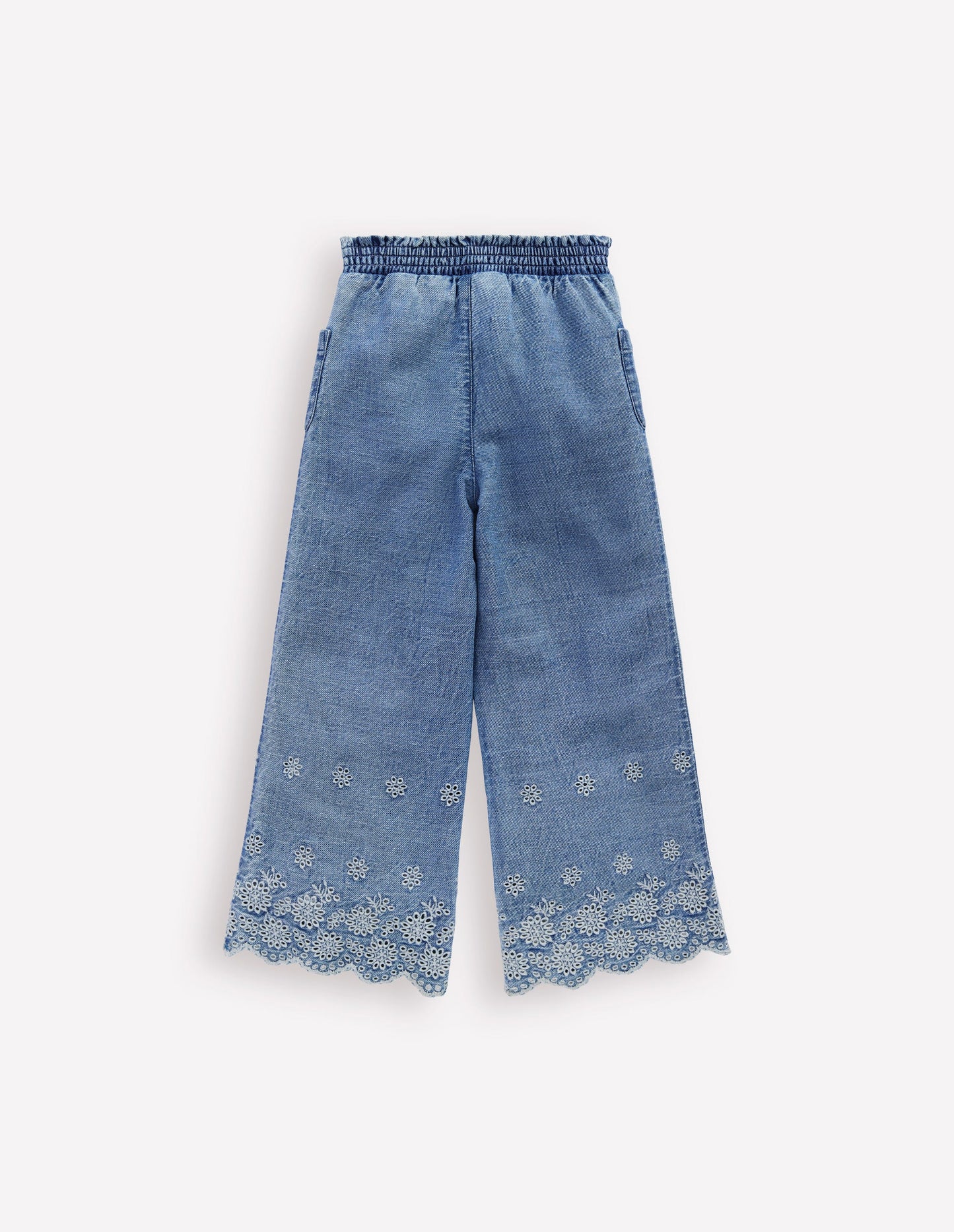 Broderie Hem Trousers-Denim