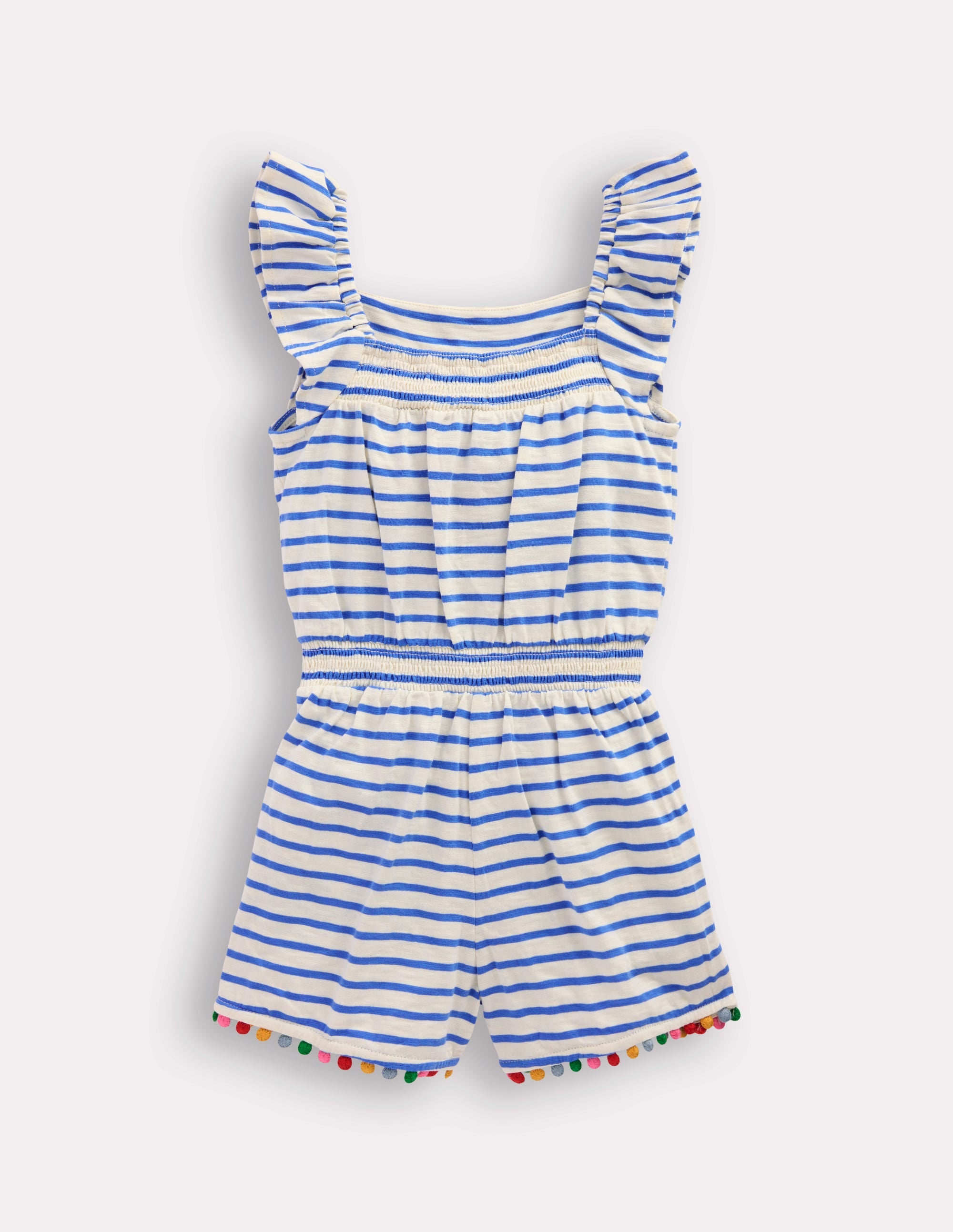 Ciara Pom Trim Jersey Playsuit-Ivory/ Azure Blue Stripe - Image 2
