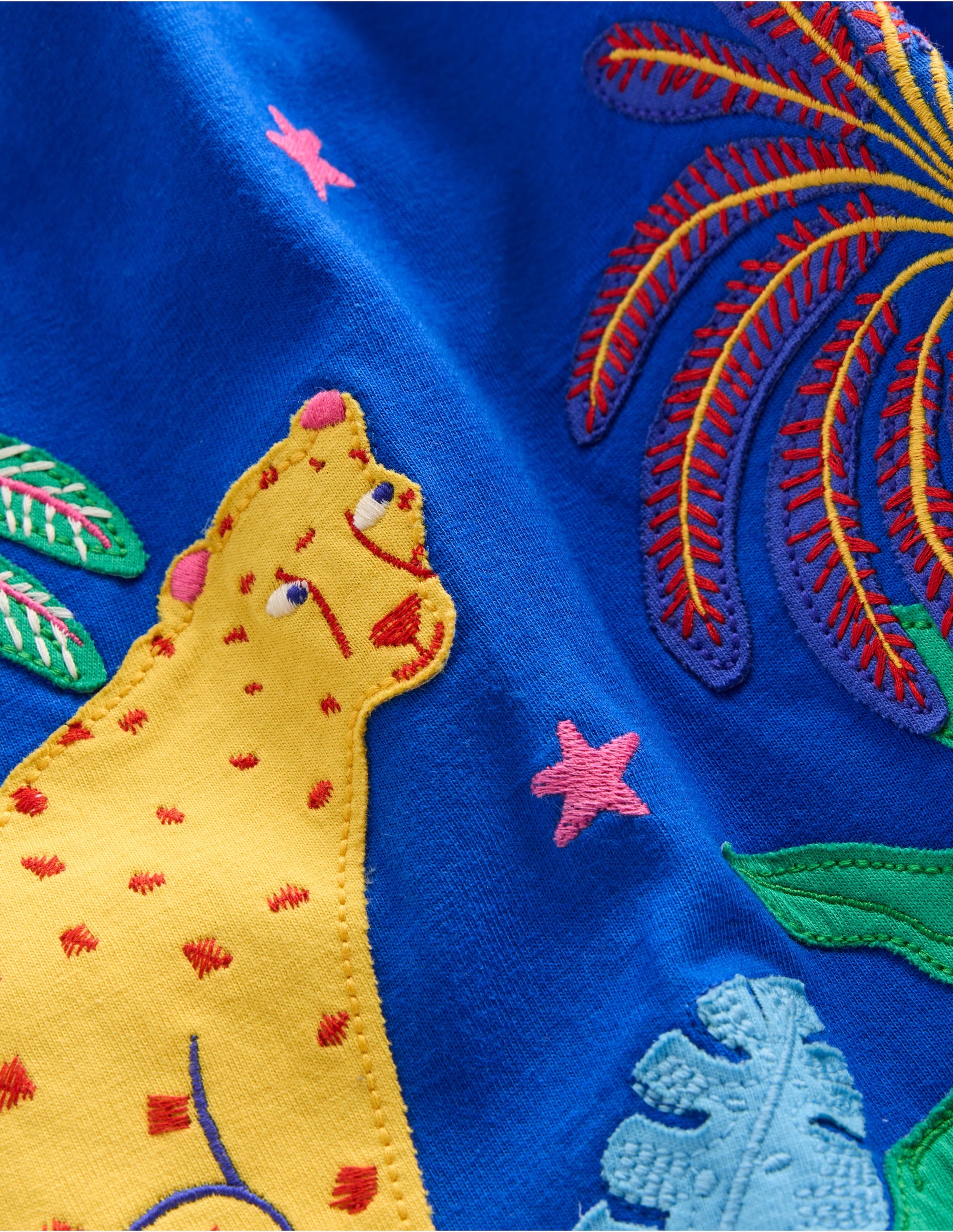Clare Shirred Appliqué Dress-Blue Safari Animals - Image 3