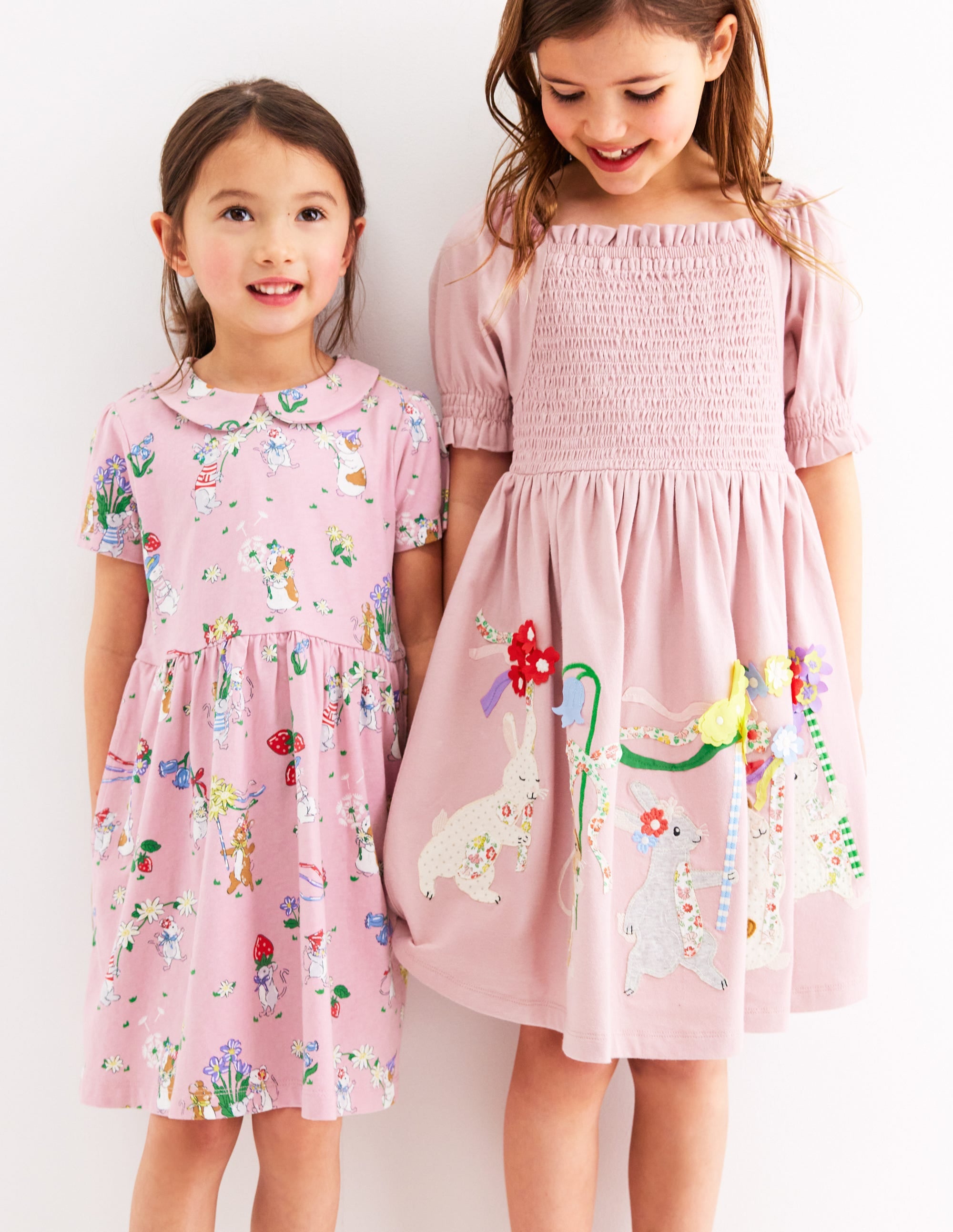 Clare Shirred Appliqué Dress-Vintage Pink May Day Animals - Image 4