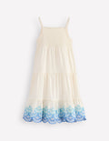 Enza Broderie Hem Jersey Dress-Soft Ivory Shells