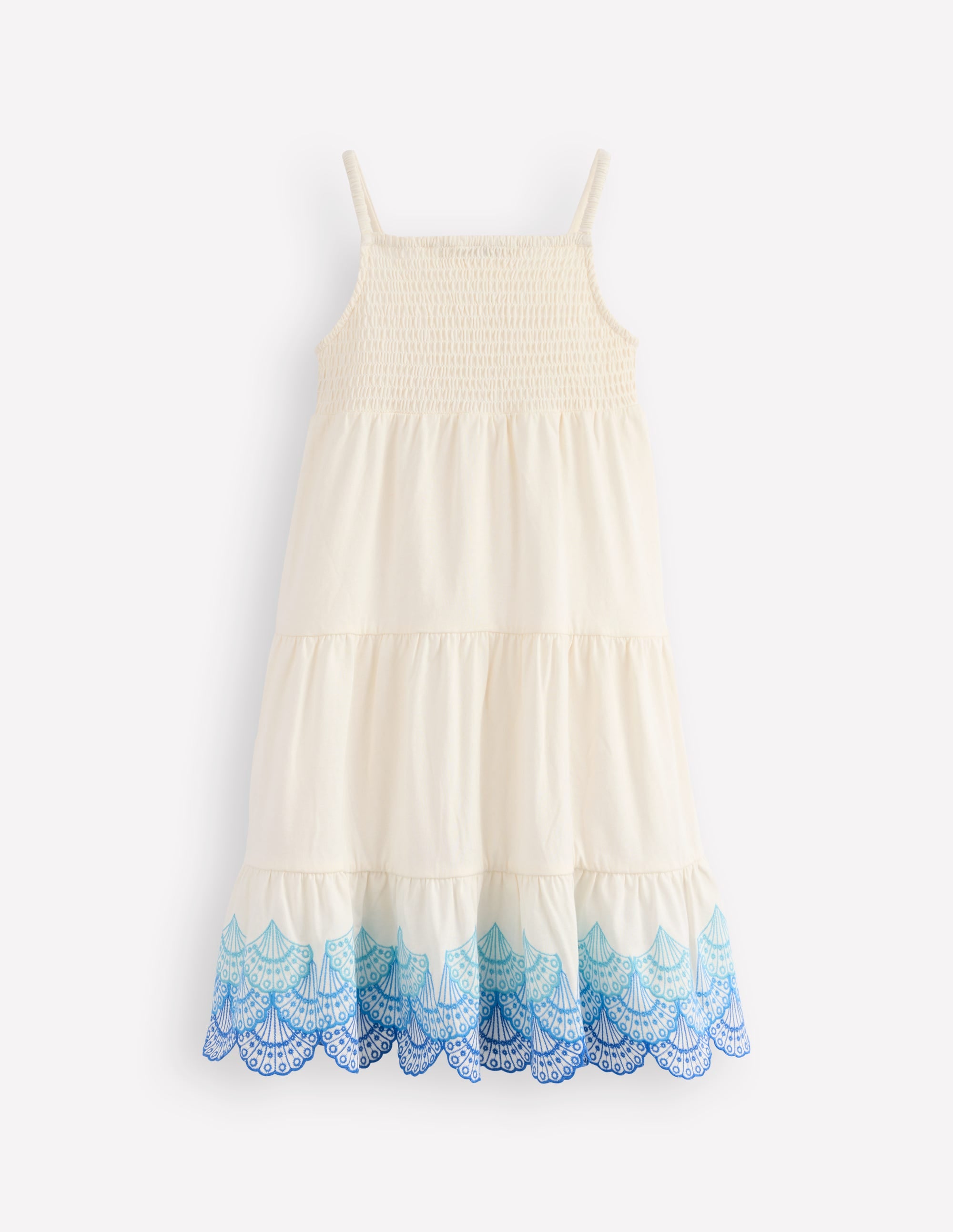 Enza Broderie Hem Jersey Dress-Soft Ivory Shells - Image 2