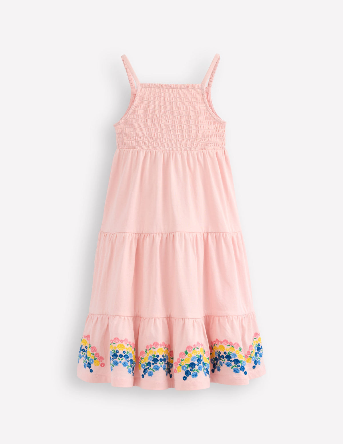 Enza Broderie Hem Jersey Dress-Chalk Pink Rainbows - Image 1