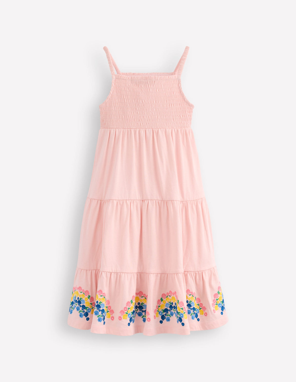 Enza Broderie Hem Jersey Dress-Chalk Pink Rainbows - Image 2