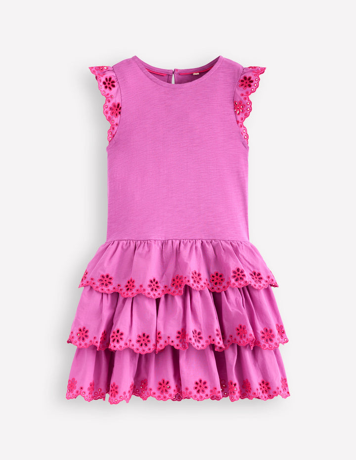 Broderie Mix Jersey Dress-Foxglove Purple