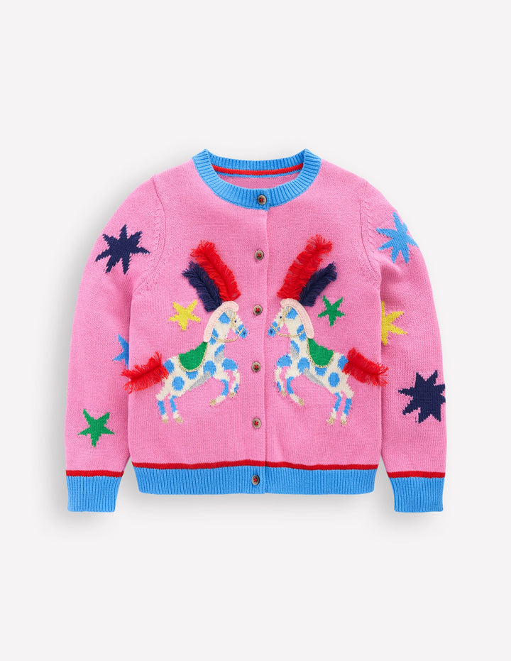 Fun Frill Logo Cardigan-Vintage Mauve Circus Horses