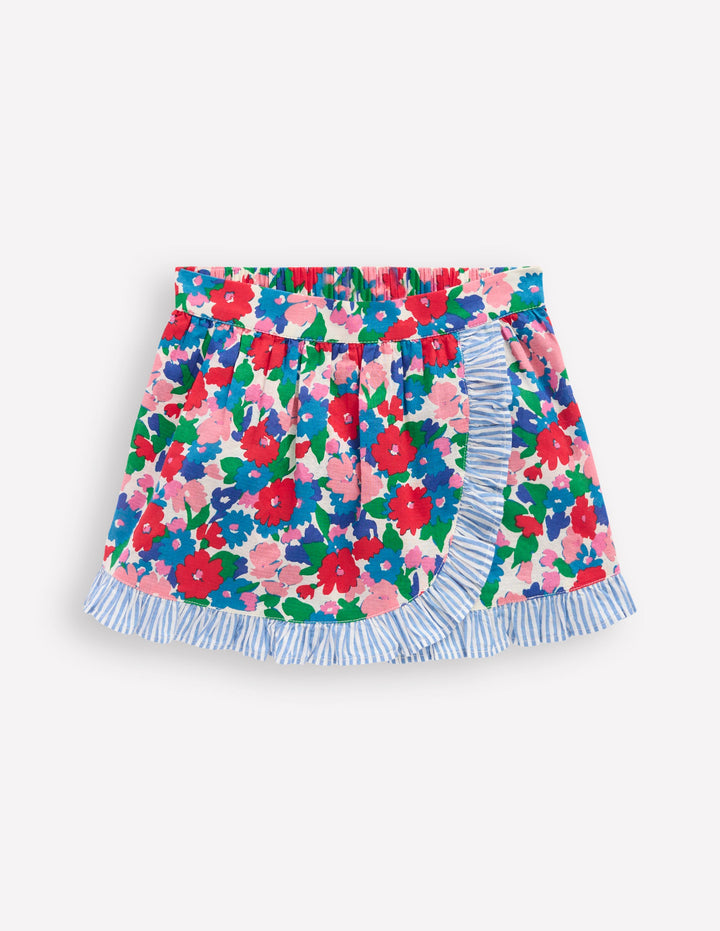 Wrap Frill Skort-Multi Flower Bunch