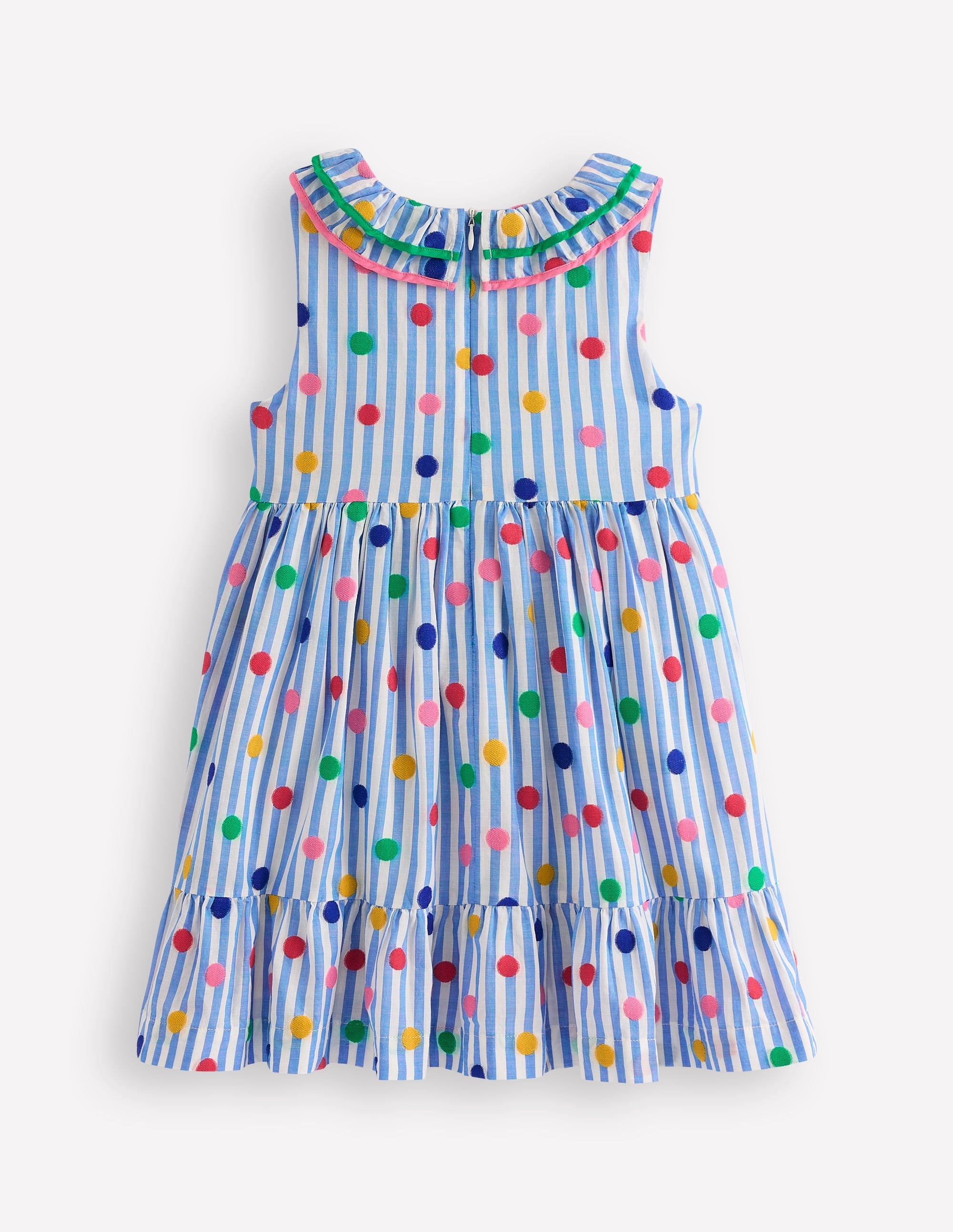 Ruffle Neck Woven Dress-Peacock Plume Blue Spot - Image 2
