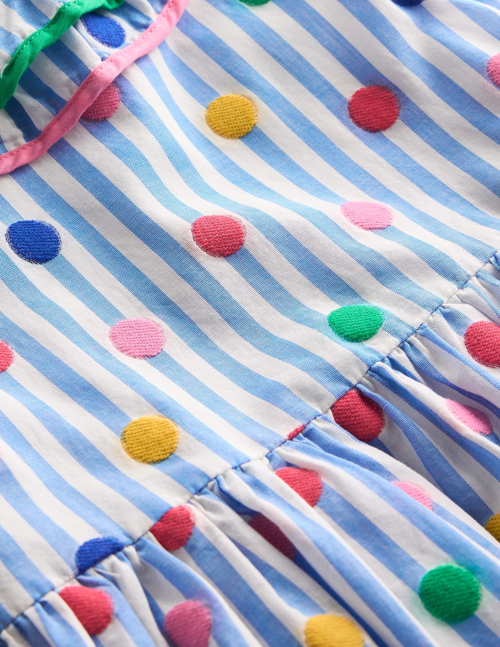 Ruffle Neck Woven Dress-Peacock Plume Blue Spot - Image 3