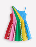 One Shoulder Woven Dress-Multi Spot