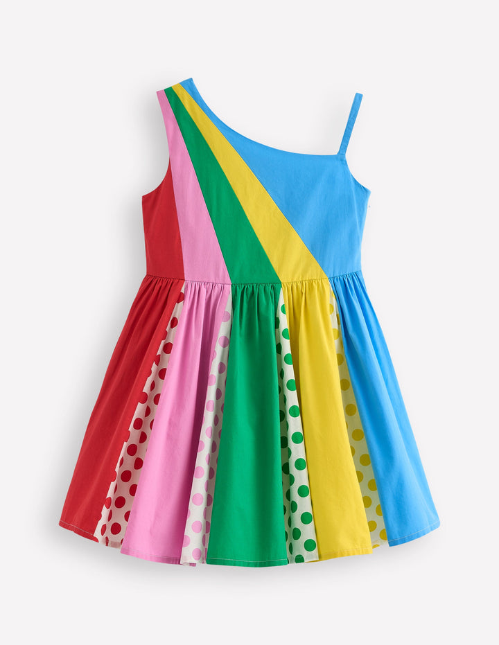 One Shoulder Woven Dress-Multi Spot