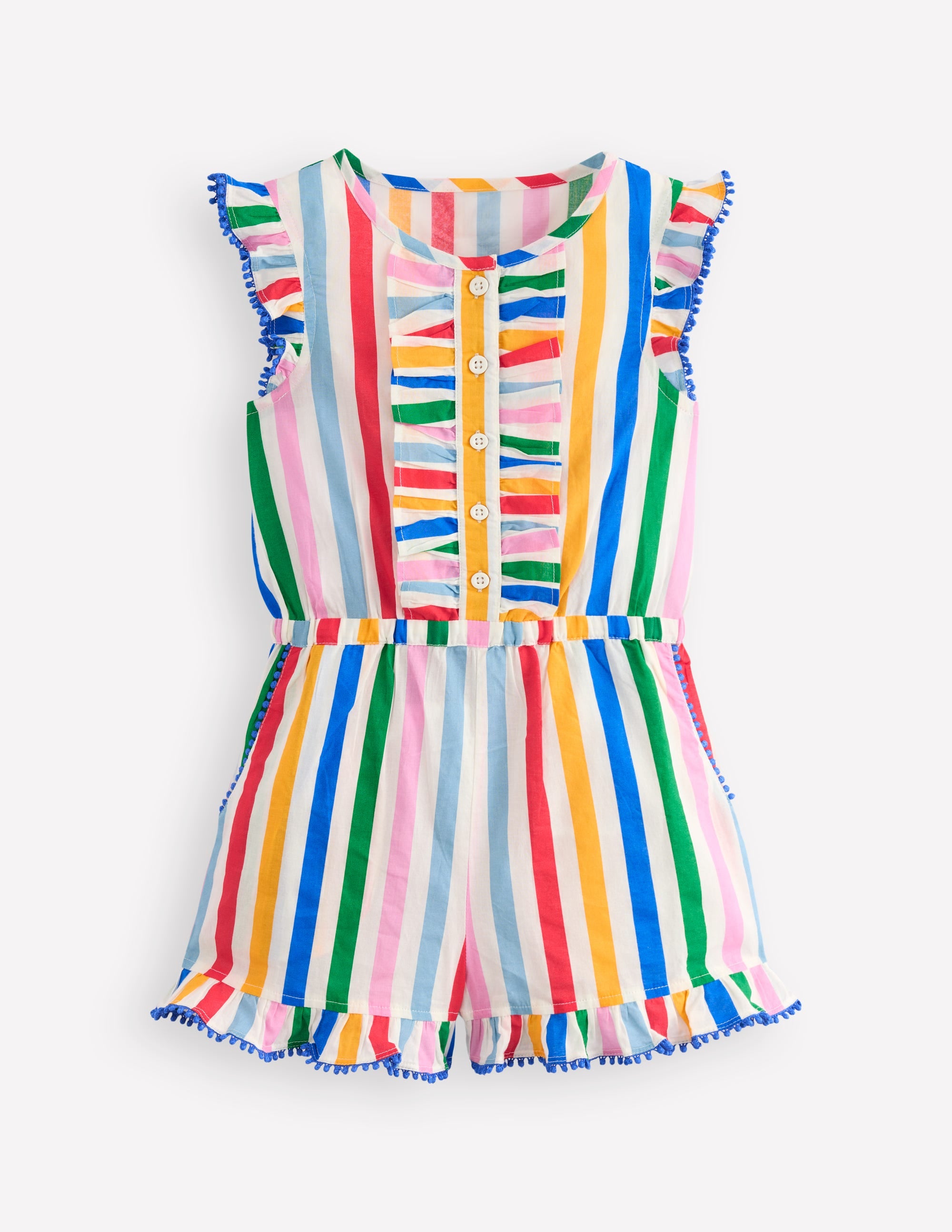 Button Through Ruffle Playsuit-Rainbow Multi Stripe - Image 1
