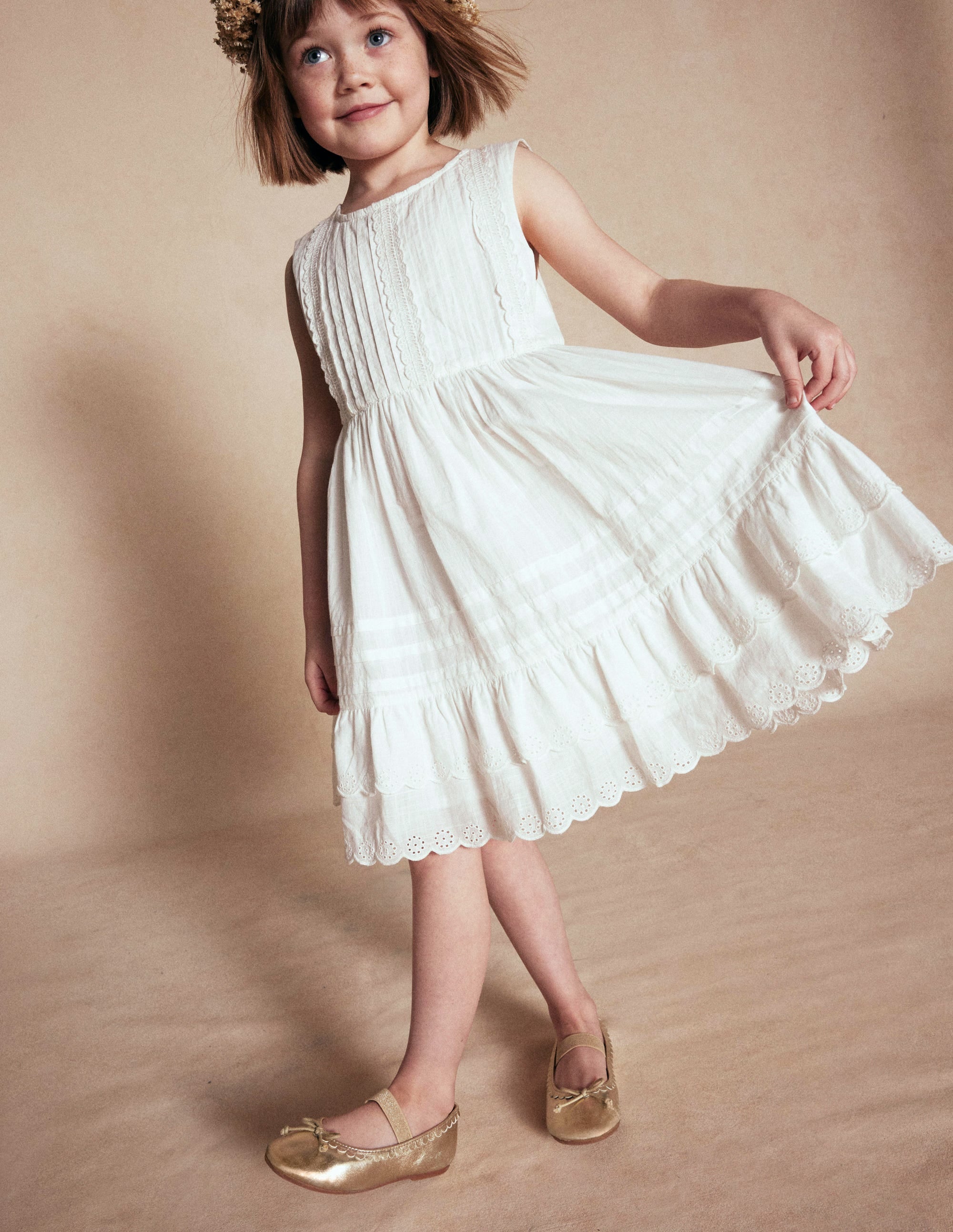 Pintuck Lace Trim Dress-Soft Ivory - Image 4