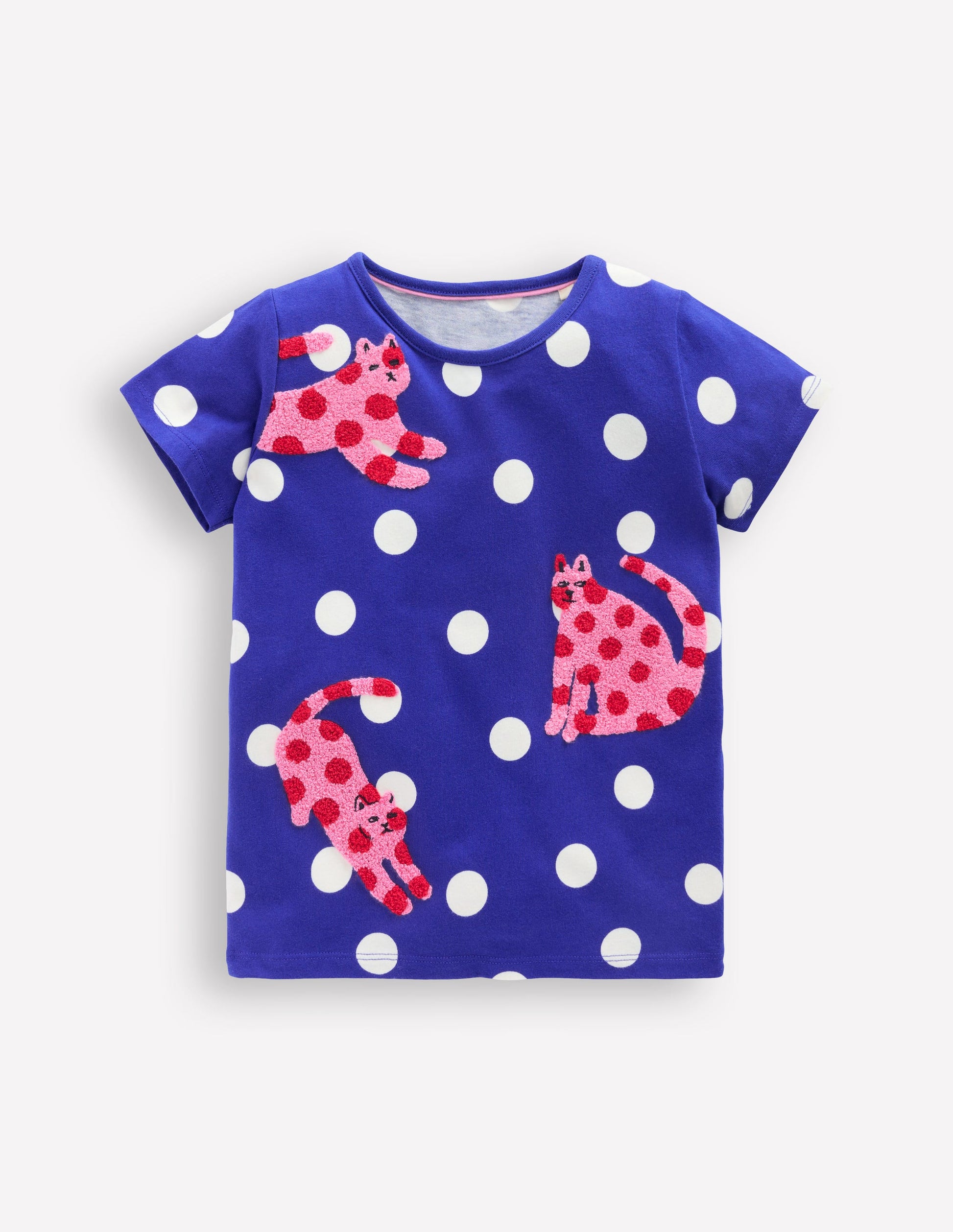 Bay Boucle T-Shirt-Bright Blue Spotty Cats-1