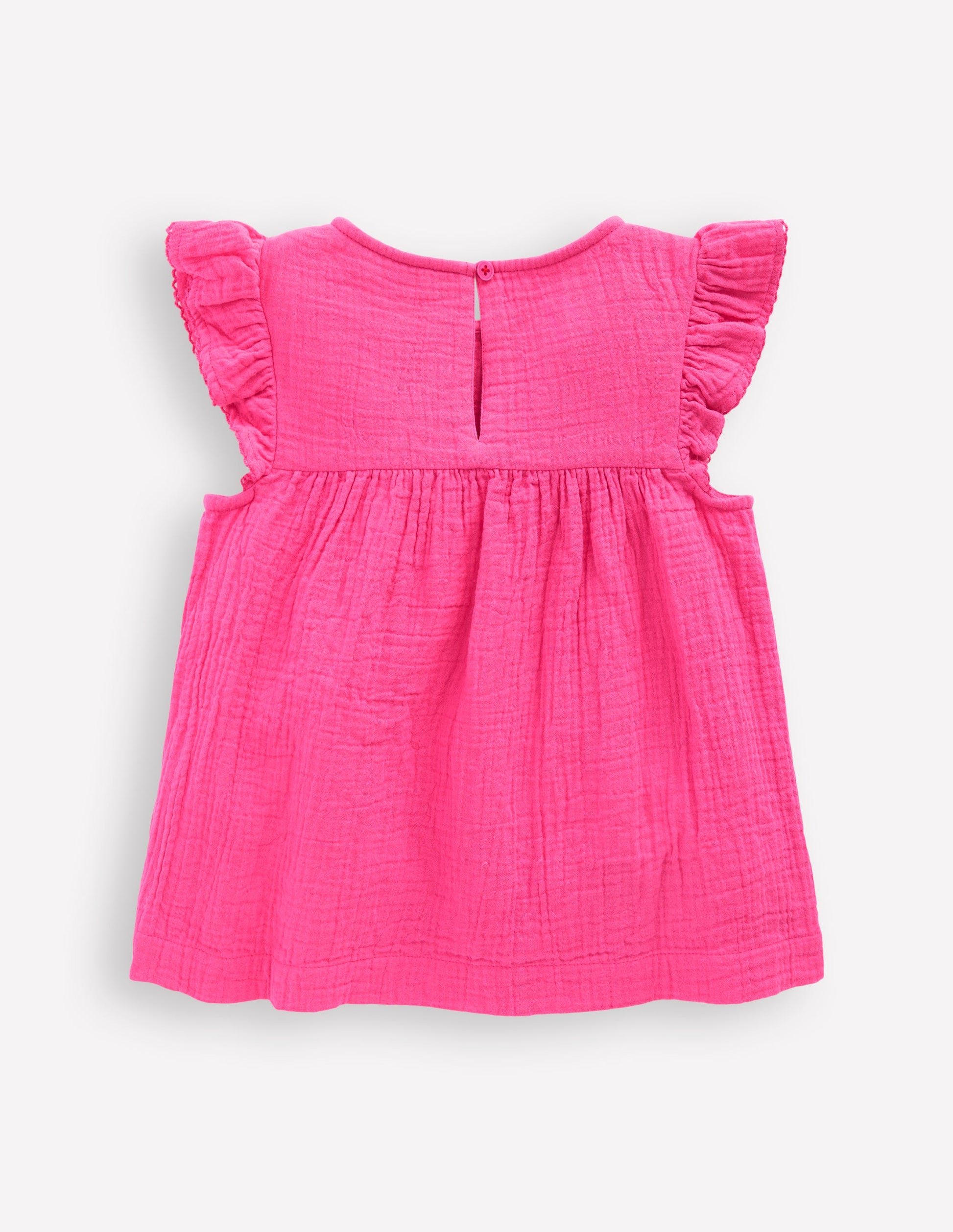 Double Cloth Frill Sleeve Top-Sorbet Pink Embroidered-2