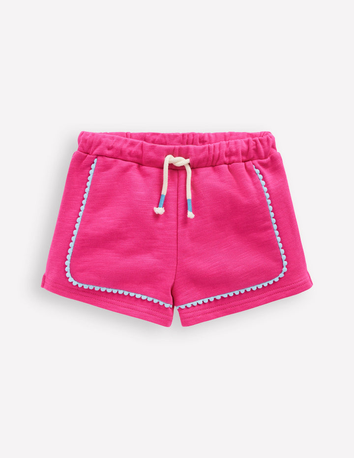 Pom Trim Jersey Short-Raspberry Pink
