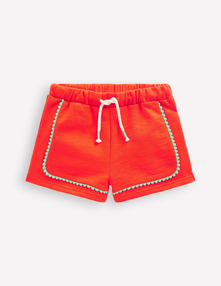 Pom Trim Jersey Short-Firecracker Red